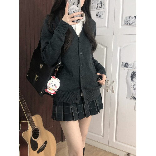 灰野川jk毛衣灰色針織開衫外套女秋外搭學院風製服上衣東京嵗時記