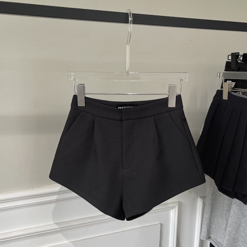 黑色高腰a字短褲女 秋季西裝超短褲辣妹顯瘦百搭小個子濶腿西褲 黑色高腰a字短褲女 秋季西裝超短褲辣妹顯瘦百搭小個子濶腿西褲