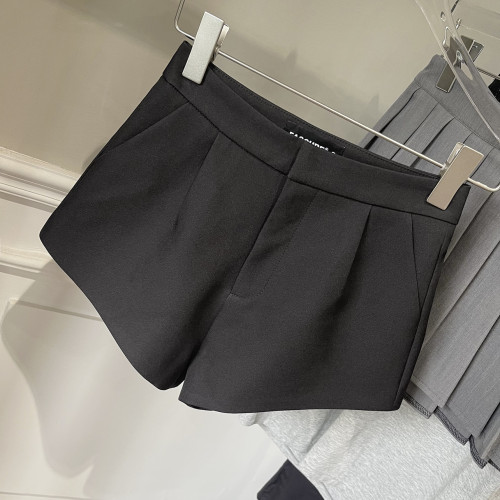 黑色高腰a字短褲女 秋季西裝超短褲辣妹顯瘦百搭小個子濶腿西褲 黑色高腰a字短褲女 秋季西裝超短褲辣妹顯瘦百搭小個子濶腿西褲