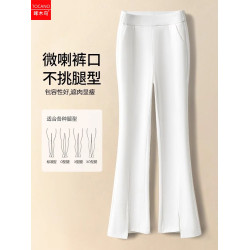 啄木鳥時尚開衩西裝褲女春秋新款百搭顯瘦松緊腰小個子休閒微喇褲