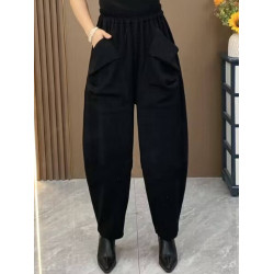 2025春秋新款時尚寬松純色休閒褲G中年女褲洋氣大碼松緊腰哈倫褲