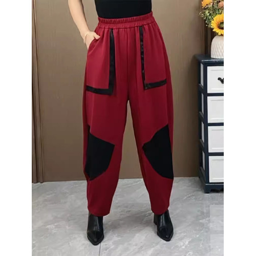 2025春秋新款時尚寬松純色休閒褲G中年女褲洋氣大碼松緊腰哈倫褲