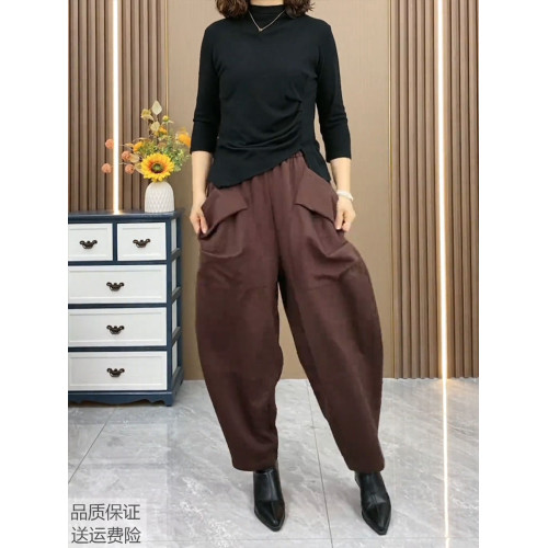 2025春秋新款時尚寬松純色休閒褲G中年女褲洋氣大碼松緊腰哈倫褲