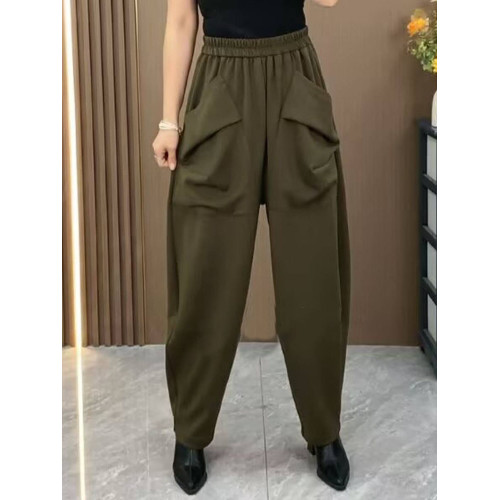 2025春秋新款時尚寬松純色休閒褲G中年女褲洋氣大碼松緊腰哈倫褲