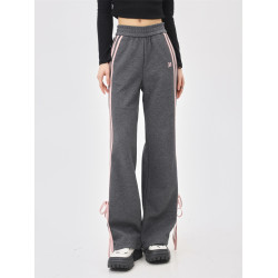 設計感蝴蝶結三條杠休閒褲女寬松高級感獨特別致直筒窄版運動衛褲