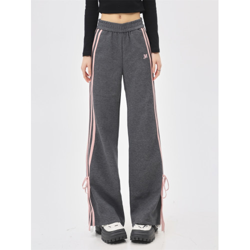 設計感蝴蝶結三條杠休閒褲女寬松高級感獨特別致直筒窄版運動衛褲 設計感蝴蝶結三條杠休閒褲女寬松高級感獨特別致直筒窄版運動衛褲