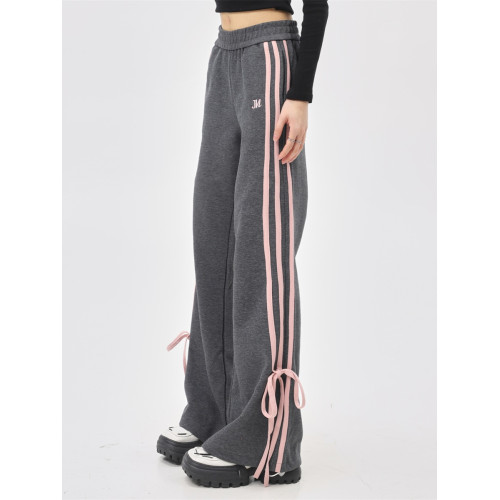 設計感蝴蝶結三條杠休閒褲女寬松高級感獨特別致直筒窄版運動衛褲 設計感蝴蝶結三條杠休閒褲女寬松高級感獨特別致直筒窄版運動衛褲