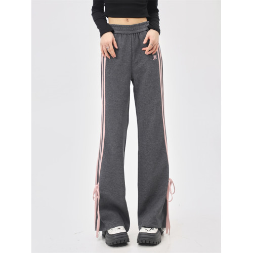 設計感蝴蝶結三條杠休閒褲女寬松高級感獨特別致直筒窄版運動衛褲 設計感蝴蝶結三條杠休閒褲女寬松高級感獨特別致直筒窄版運動衛褲