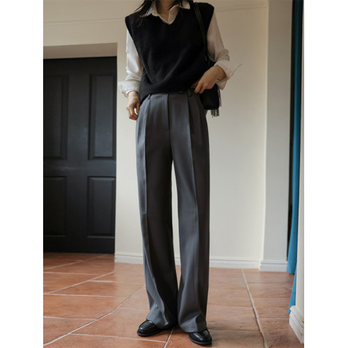 西裝濶腿褲女式春秋季垂感高級感休閒褲ol通勤職業正裝直筒西褲子