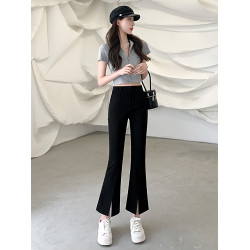 九分微喇叭褲女春秋季高腰顯瘦黑色2025新款八分小個子西裝褲開叉