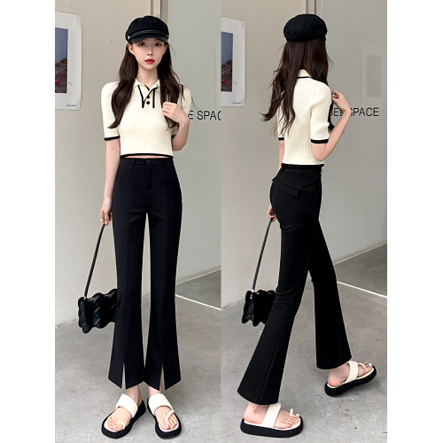 九分微喇叭褲女春秋季高腰顯瘦黑色2025新款八分小個子西裝褲開叉
