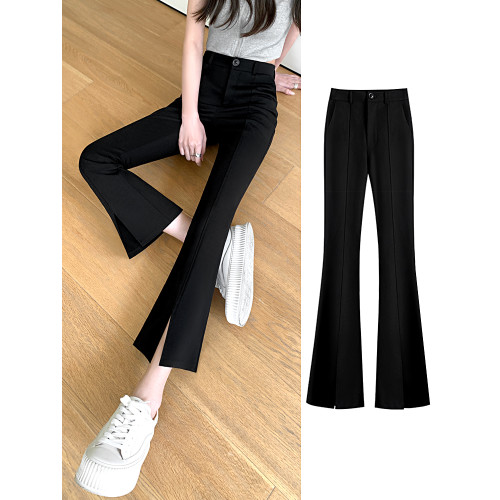 九分微喇叭褲女春秋季高腰顯瘦黑色2025新款八分小個子西裝褲開叉