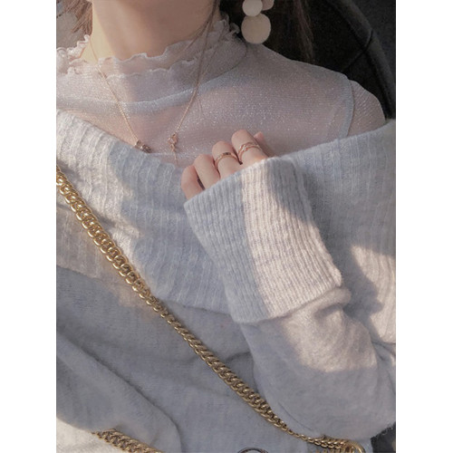 半高領蕾絲打底衫女早秋新款吊帶內搭洋氣紗衣高級感上衣網紗小衫