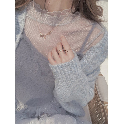 半高領蕾絲打底衫女早秋新款吊帶內搭洋氣紗衣高級感上衣網紗小衫