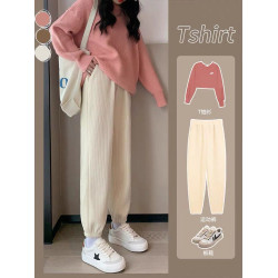 雪尼爾運動褲女2025新款秋冬加絨小個子寬松束腳顯瘦外穿休閒衛褲