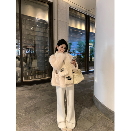 加絨加厚白色針織濶腿褲女秋冬季高級感溫柔風垂感休閒直筒拖地褲 加絨加厚白色針織濶腿褲女秋冬季高級感溫柔風垂感休閒直筒拖地褲