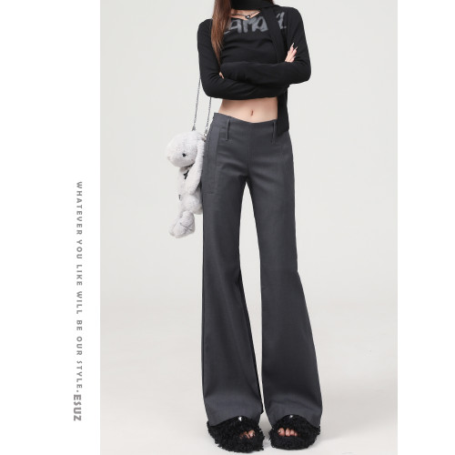 灰色辣妹低腰微喇休閒褲女加絨新款修身顯瘦垂感西裝褲子女秋冬季 灰色辣妹低腰微喇休閒褲女加絨新款修身顯瘦垂感西裝褲子女秋冬季