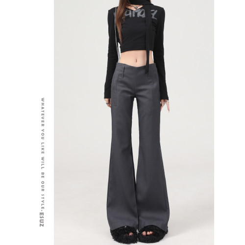 灰色辣妹低腰微喇休閒褲女加絨新款修身顯瘦垂感西裝褲子女秋冬季 灰色辣妹低腰微喇休閒褲女加絨新款修身顯瘦垂感西裝褲子女秋冬季