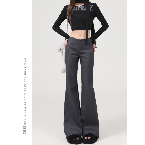 灰色辣妹低腰微喇休閒褲女加絨新款修身顯瘦垂感西裝褲子女秋冬季 灰色辣妹低腰微喇休閒褲女加絨新款修身顯瘦垂感西裝褲子女秋冬季