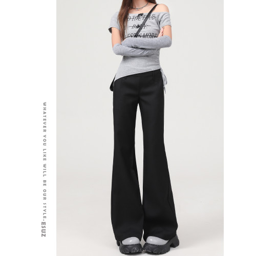 灰色辣妹低腰微喇休閒褲女加絨新款修身顯瘦垂感西裝褲子女秋冬季 灰色辣妹低腰微喇休閒褲女加絨新款修身顯瘦垂感西裝褲子女秋冬季