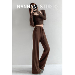 遮肉長腿種草機顯瘦垂感微喇叭褲女潮牌休閒衛褲春秋季高腰運動褲