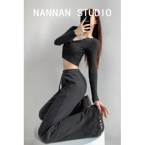 遮肉長腿種草機顯瘦垂感微喇叭褲女潮牌休閒衛褲春秋季高腰運動褲