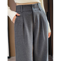 加厚西裝褲毛呢窄版濶腿褲女春秋2025新款高腰垂感顯瘦直筒休閒褲