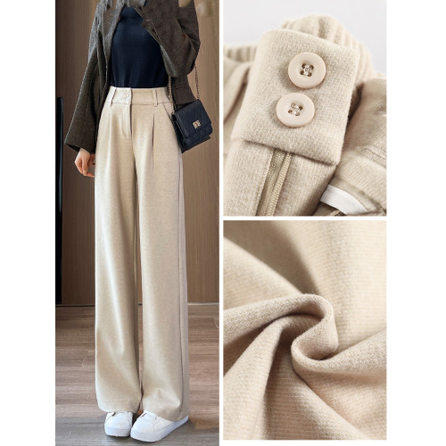 加厚西裝褲毛呢窄版濶腿褲女春秋2025新款高腰垂感顯瘦直筒休閒褲