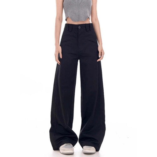 土土家黑色濶腿西裝褲女秋季新款高腰顯瘦垂感直筒休閒拖地褲子 土土家黑色濶腿西裝褲女秋季新款高腰顯瘦垂感直筒休閒拖地褲子