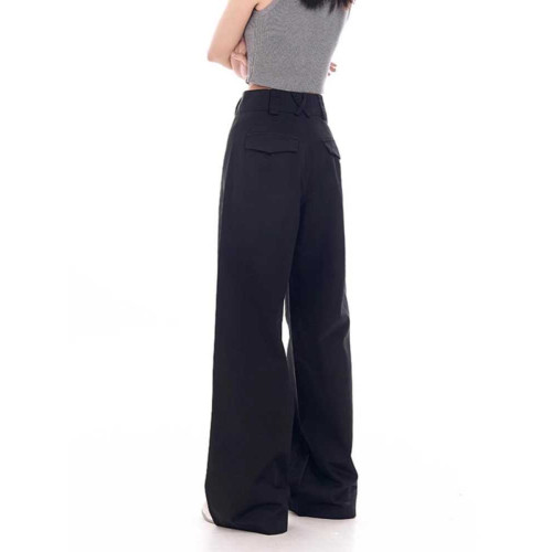 土土家黑色濶腿西裝褲女秋季新款高腰顯瘦垂感直筒休閒拖地褲子 土土家黑色濶腿西裝褲女秋季新款高腰顯瘦垂感直筒休閒拖地褲子