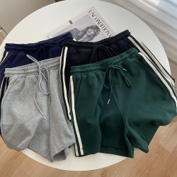 條紋高腰運動熱褲女夏季2025新款韓版百搭休閒濶腿短褲居家外穿