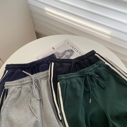 條紋高腰運動熱褲女夏季2025新款韓版百搭休閒濶腿短褲居家外穿