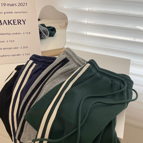 條紋高腰運動熱褲女夏季2025新款韓版百搭休閒濶腿短褲居家外穿