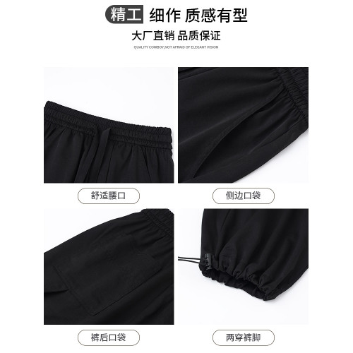 美式工裝褲女款2025新款春秋高腰寬松直筒垂感休閒運動濶腿衛褲子