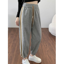 運動褲女春秋款束腳2025新款秋冬灰色拼接寬松顯瘦小個子休閒衛褲