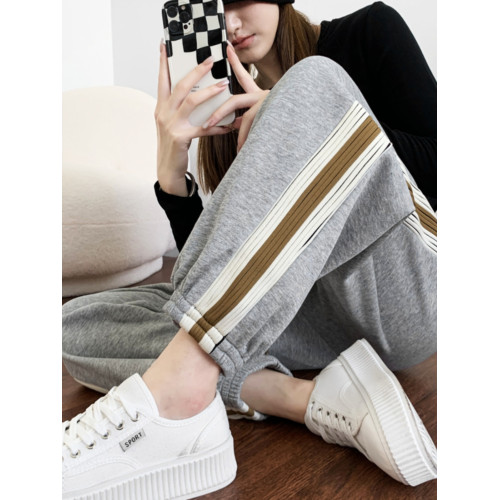 運動褲女春秋款束腳2025新款秋冬灰色拼接寬松顯瘦小個子休閒衛褲