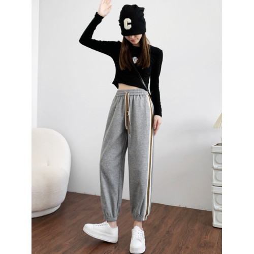 運動褲女春秋款束腳2025新款秋冬灰色拼接寬松顯瘦小個子休閒衛褲