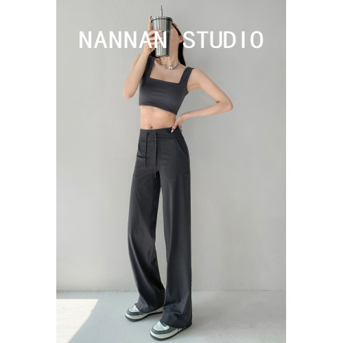 誰穿都有好身材寬松垂墜感輕薄濶腿褲女春秋系帶顯瘦健身瑜珈長褲 誰穿都有好身材寬松垂墜感輕薄濶腿褲女春秋系帶顯瘦健身瑜珈長褲