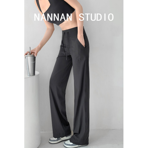 誰穿都有好身材寬松垂墜感輕薄濶腿褲女春秋系帶顯瘦健身瑜珈長褲 誰穿都有好身材寬松垂墜感輕薄濶腿褲女春秋系帶顯瘦健身瑜珈長褲