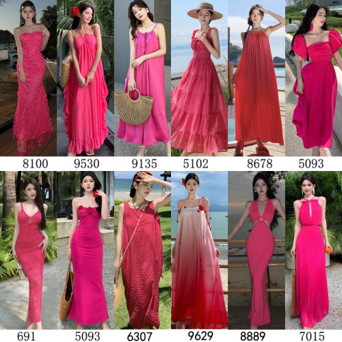 火龍果玫紅粉色顯瘦露背沙灘裙女夏季新款三亞海邊旅遊度假連衣裙