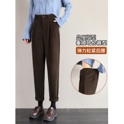 拉夏貝爾黑色毛呢褲女秋冬季高腰顯瘦小個子休閒九分菸管哈倫褲子