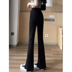 前開叉微喇褲子女春秋高腰顯瘦大碼胖mm秋冬加絨西褲垂感喇叭長褲