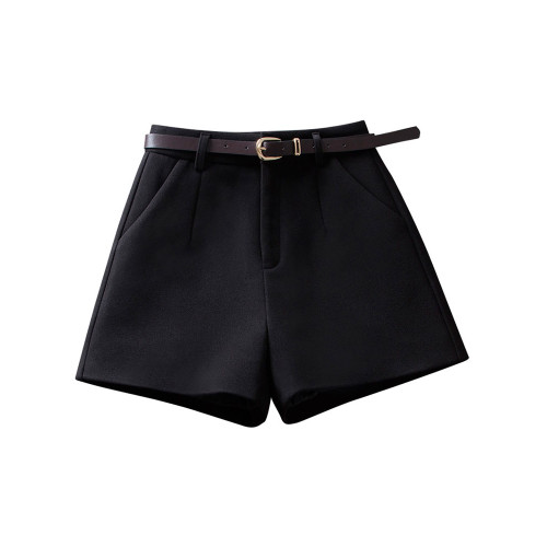 外穿毛呢短褲女秋冬季2025新款高腰爆款靴褲顯瘦配靴子黑色濶腿褲