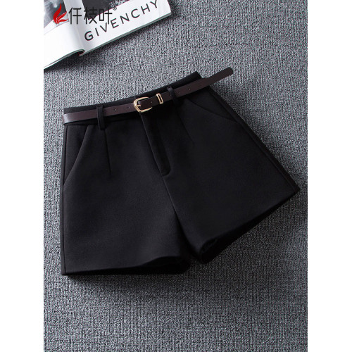 外穿毛呢短褲女秋冬季2025新款高腰爆款靴褲顯瘦配靴子黑色濶腿褲