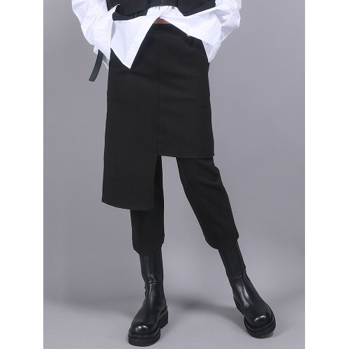 UUMP2025春秋新款女褲港風範假倆件設計黑色高腰修身顯瘦9分裙褲