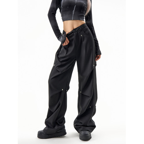 AGUA街頭美式口袋濶腿工裝褲2025秋季新款戶外登山設計感降落繖褲