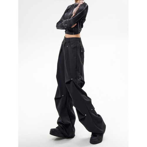 AGUA街頭美式口袋濶腿工裝褲2025秋季新款戶外登山設計感降落繖褲