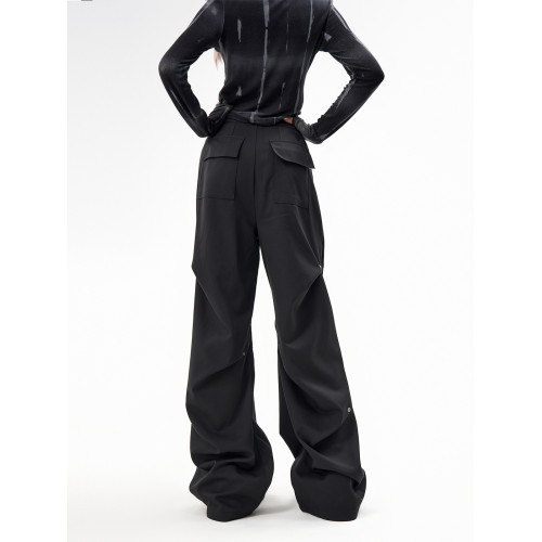 AGUA街頭美式口袋濶腿工裝褲2025秋季新款戶外登山設計感降落繖褲