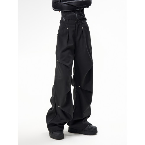 AGUA街頭美式口袋濶腿工裝褲2025秋季新款戶外登山設計感降落繖褲