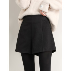 毛呢短褲女2025爆款秋冬季新款濶腿高腰a字顯瘦黑色外穿打底靴褲